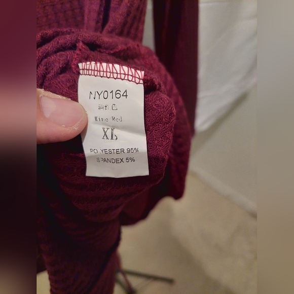 Unbranded Women's XL Wine Red Thermal Button Down Tie Up Long Sleeve Cardigan - Picture 7 of 7